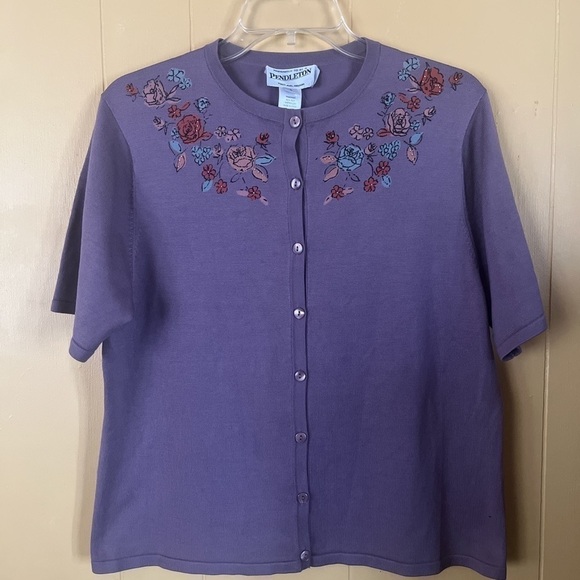 Pendleton Silk Blend Lightweight Lavender Flowered Cardigan Size Large - Picture 1 of 6
